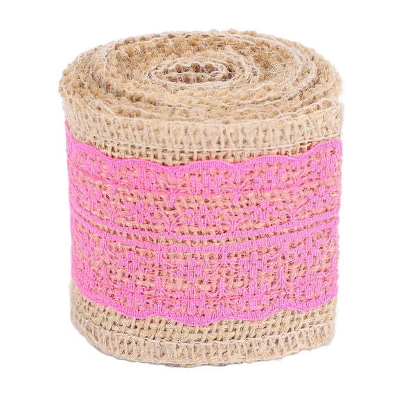 M Buder 5 Rolls Burlap Lace Ribbon Decorative Jute Roll for Crafts Festival Wedding Decor, Rose Red, 2.36 inches x 78.74 inches