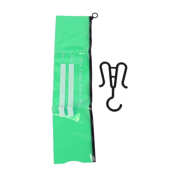 M Buder 5 Set Hair Extension Holder Bag Water Proof Anti Dust Transparent PVC Sealed Zipper Storage Carrier with Hangers for Long Wigs Medium Size Green