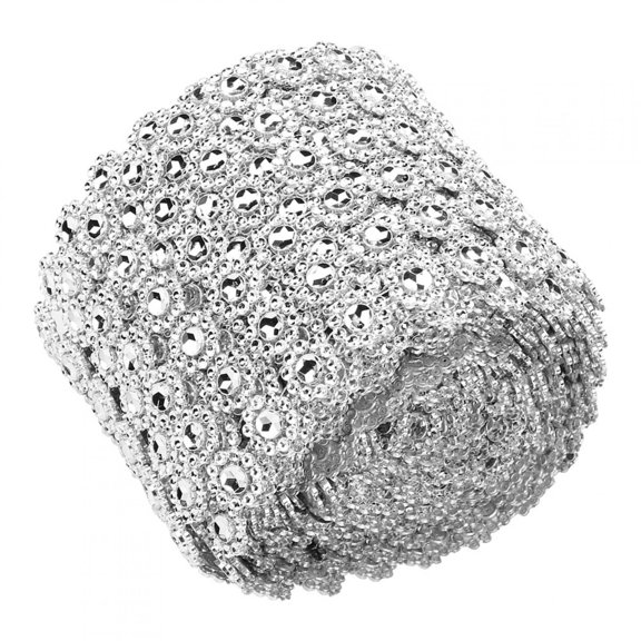 M Buder 5 Yards / 4.57 m 6 Rows Silver Plastic Diamond Mesh Wrap Roll Rhinestone Ribbon Decoration for Crafts, Clothing Accessories, and Sewing Embellishments