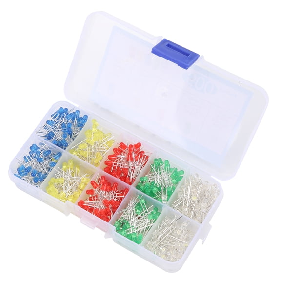M Buder 500Pcs 3mm F3 LED Light Emitting Diodes Bulb Round Lamps Assorted Kits Box 5 Colors (Blue, Yellow, Red, Green, White) Electronic Vitality Indicator Light Kit