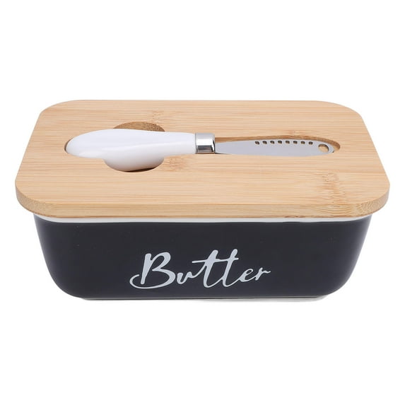 M Buder 500ml Butter Dish with Ceramic Base, Double‑Sealed Lid, Built‑in Cutting Tool – 5.5"x7.9" Rectangular Kitchen Butter Holder