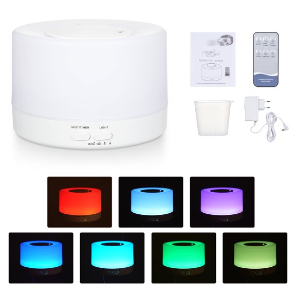M Buder 500ml Cool Mist Essential Oil Diffuser with 7-Color LED Lights, Premium Aroma Humidifier and Ultrasonic Atmosphere Night Light with Remote Control, 6.7 Inches / 17.0 cm