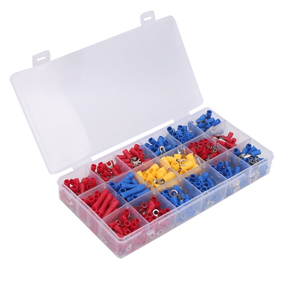 M Buder 520Pcs Wire Connector Kit Cold Pressed Terminal Set Electrical Industrial Supplies (22-10 GA) Wire Splice Terminal Crimp Terminal Kit with Storage Box, Inches & Metric Dual Size Pack