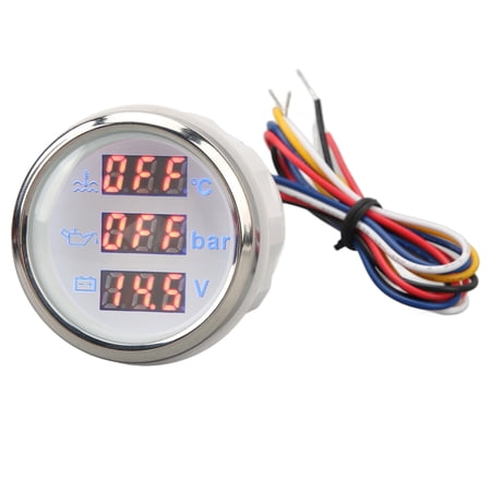 M Buder 52mm 3 in 1 Digital Display Boat Gauge Water Temp Oil Pressure Voltage Meter DC 9-32V White Dial Silver Lid for RV Yacht Fishing Ship (2.0 inches / 52.0 mm)