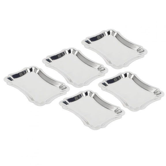 M Buder 5Pcs Stainless Steel Rectangular Service Plate Set, Large Lace Edge Dessert Tray & Snack Platter for Home Catering, 7.3 x 5.6 inches / 18.5 x 14.1 cm