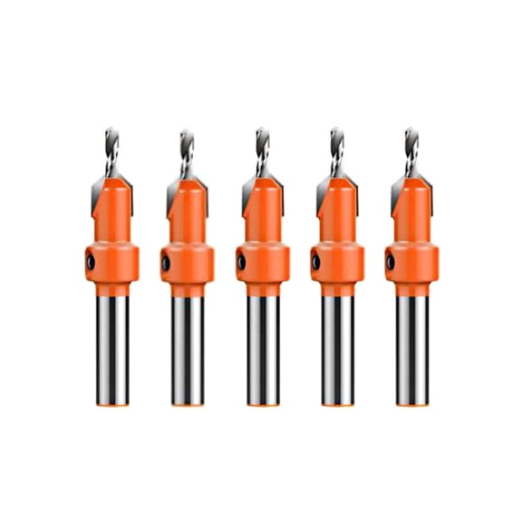 M Buder 5pcs Woodworking Countersink Drill Bit Set 8mm Round Shank Alloy Bit for Wood Milling Cutter Making 2.8-4mm Screw Hole