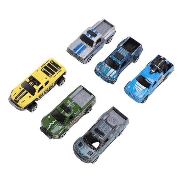 M Buder 6 Pcs Model Toy Car Set Lifelike Vintage Plastic Alloy Vehicles Assorted Pickups and Race Cars for Collection Display 12.99 inches / 33 cm Long