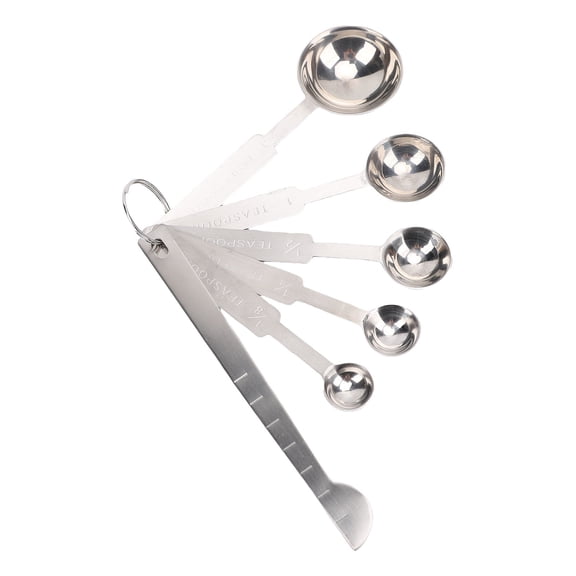 M Buder 6-Piece Stainless Steel Measuring Spoons Set with Leveler, Portable Multi Specification Cooking Gadget, Silver (5.9 inches / 15 cm)