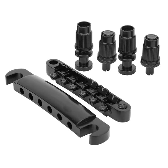 M Buder 6 String Fixed Bridge Set Zinc Alloy String Base for LP Electric Guitar Accessories Replacement Parts with Position Rods, 5.51 inches / 14.00 cm, Black