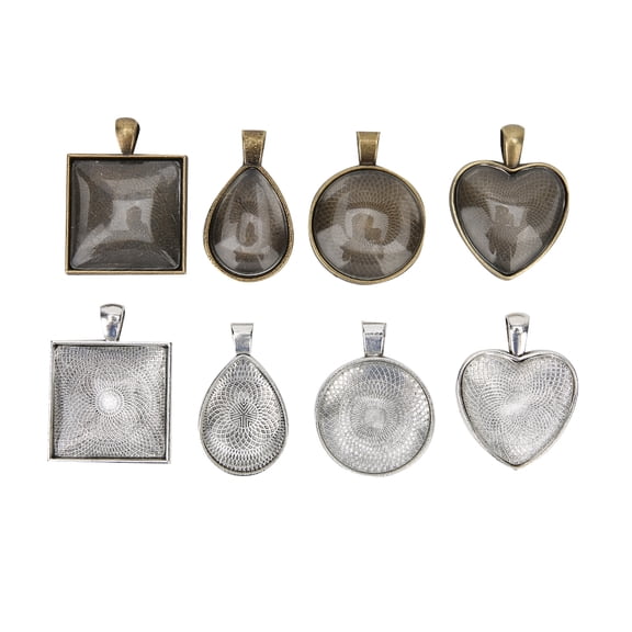 M Buder 60-Piece DIY Necklace Base Tray Pendant Mold Chain Jewelry Making Accessory Kit - Metal & Plastic (6.3 inches / 16 cm)