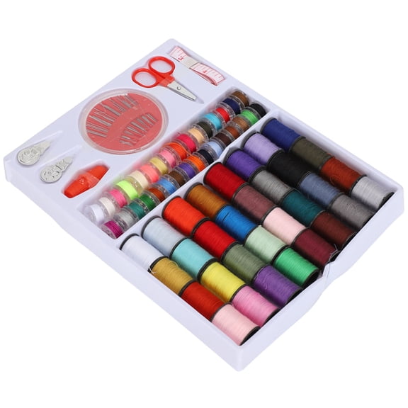 M Buder 64 Rolls Portable Sewing Box Thread Spools Scissor Needles Accessories Set for Hand Stitching Embroidery Craft Basic Repair Essential Starter Kit Tools