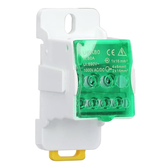 M Buder 690V 80A DIN Rail Terminal Block Distribution Box Spliceable Brass Conductor Single Pole Terminal Junction Box Wire Splitter for Household Electrical Appliances, Green (8.00 in / 20.3 cm)