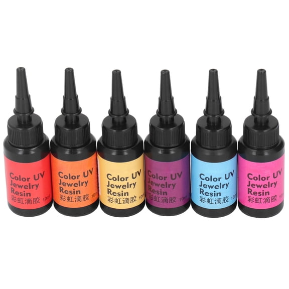 M Buder 6Pcs 10ml / 0.33 fl oz UV Resin Quick Curing Bright Vivid Color UV Epoxy Resin for DIY Jewelry Set C (Deep Pink, Pale Yellow, Orange, Red, Light Blue, Violet)