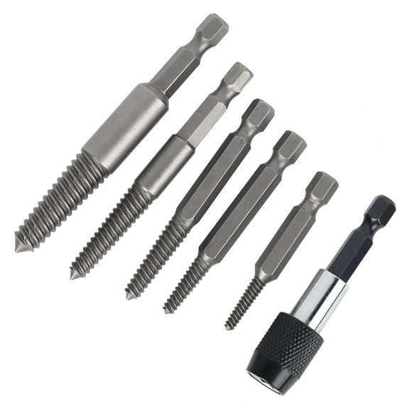 M Buder 6Pcs Headless Screw Extractor Set with Hex Shank, Professional Fine Teeth Stripped Screw Remover Tool Kit, 10 inches / 25.4 cm