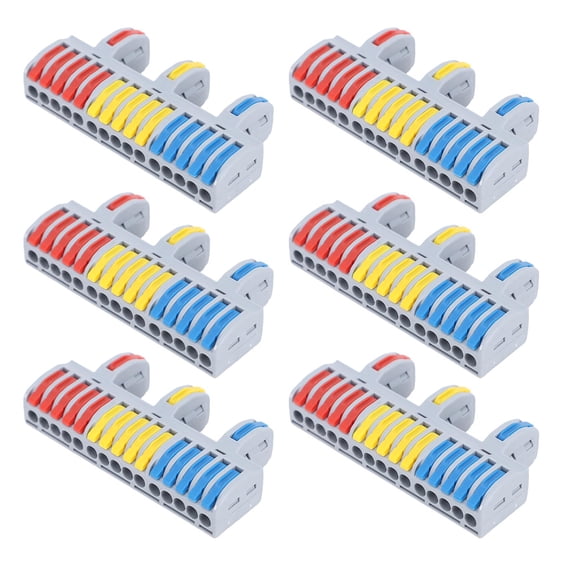 M Buder 6Pcs Lever Wire Connector Compact Plug In Terminal Block Quick Wiring Cable Connector 3 in 15 Out Lever Nut Splicing Clamp 250V 600V 32A PA66 Housing Electrical Connectors Set
