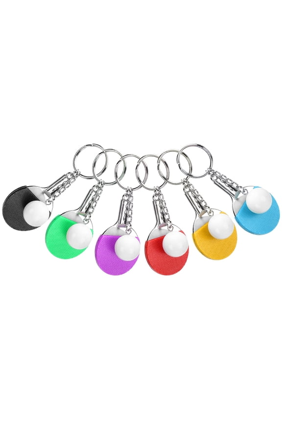 6Pcs Mini Table Tennis Racket Keyrings Ping Pong Bat Key Chains Keyfobs for Bag Hangings Backpack Purses Decor Accessories Set of Six Vibrant Colors