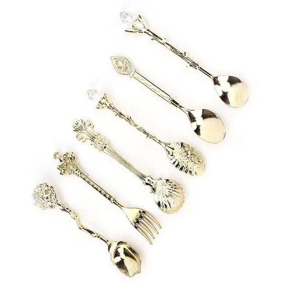 M Buder 6Pcs Set Innovative Vintage Retro Zinc Alloy Spoons Fork Set Cutlery Gold Lucky Knot Handle (4.72 in / 12 cm)