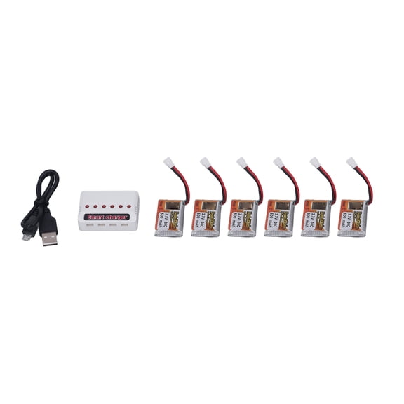 M Buder 6pcs Li Poly Battery 1S 30C 600mAh 3.7V Lipo Battery Pack with XH2.54 White Plug Charger for RC Car
