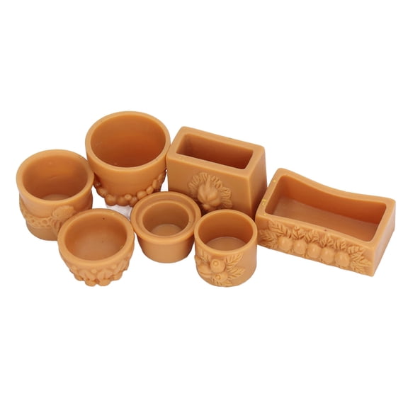 M Buder 7 Pcs Dollhouse Flower Pot Resin Exquisite Miniature Simulation Flower Pot for DIY 1/12 Doll House Decoration (2.75 inches / 7 cm)