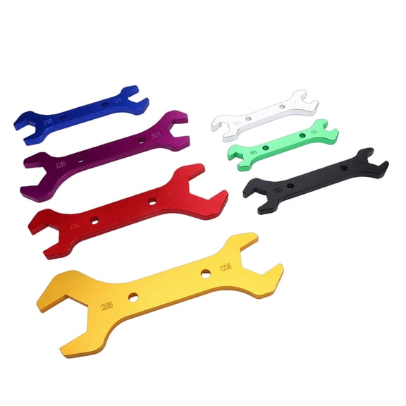 M Buder 7PCS Double Hose Ended AN Wrench Anodized Aluminum Alloy AN3 To AN20 Spanner Tool Set with Storage Bag Heavy Duty Automotive Hand Tools for Aluminum Hose Fittings (12.2 inches / 31 cm)