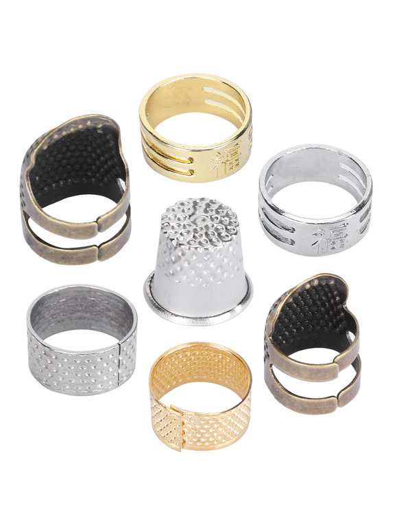 7Pcs Sewing Thimble Ring Brass Finger Protection Sleeve Knitting CrossStitch Fingertip Protector
