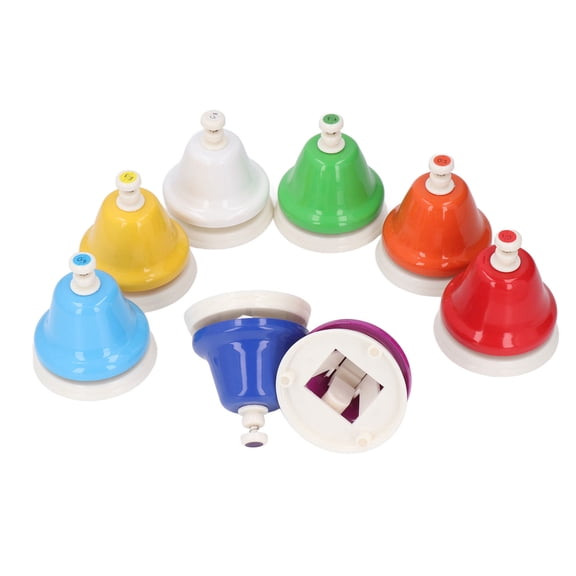 M Buder 8 Pcs Desk Bells Set, Colorful Metal Hand Bells Percussion Instrument (8 Notes Diatonic Scale) for Kids Music Learning, Church Choirs, and Party Games (3.54 in / 9 cm)