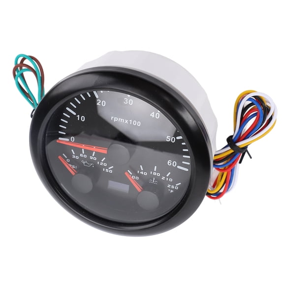 M Buder 85mm (3.375 inches) 3 in 1 Electrical Tachometer Oil Pressure Water Temp Gauge 6000 RPM 0-150 PSI for RV Yacht Truck with 7 Colors Backlight Black Dial Black Bezel