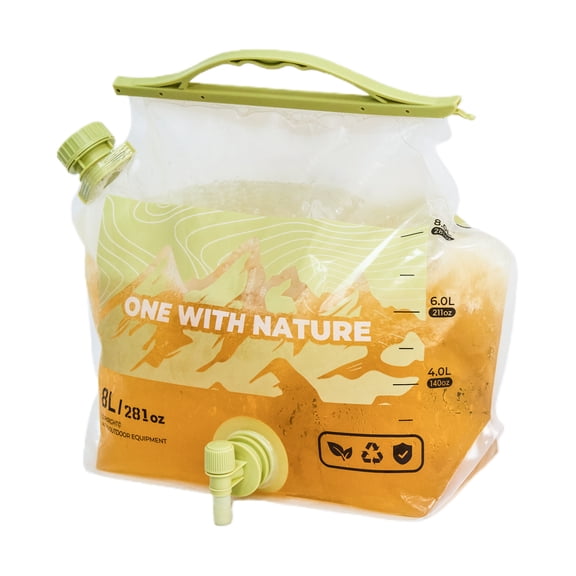 M Buder 8L Outdoor Folding Water Bag with Tap, Heavy Duty Leakproof Foldable Water Storage Carrier Jug for Camping, Hiking, Backpacking & Emergency Survival, Clear (16.7 x 14 in / 42.3 x 35.5 cm)