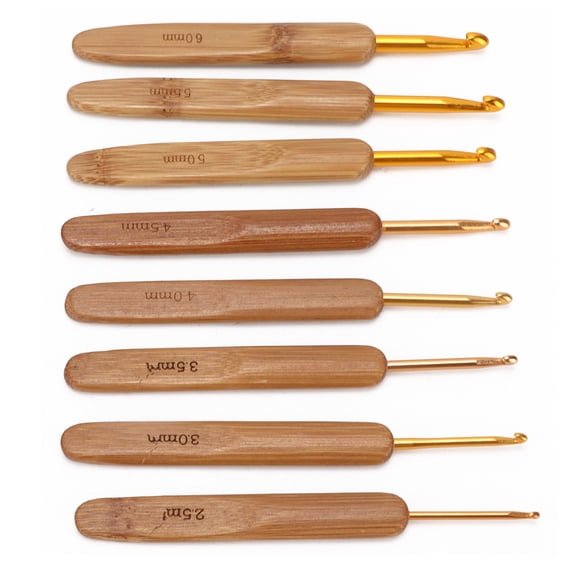 M Buder 8Pcs Crochet Hooks Ergonomic Carbonized Bamboo Handle Aluminum Needles Set Assorted Sizes 2.5mm-6.0mm for Beginners and Experienced Crafters Ideal for Household Knitting Crafts