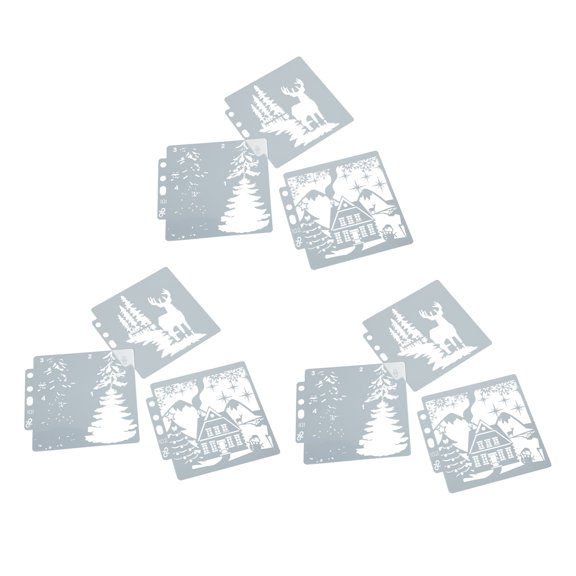 M Buder 9pcs Christmas Stencils DIY Making Safe Cute Pattern Hollow Template for Scrapbooking Paper Crafts Decor, 5.51 inches / 14 cm, White Art Supplies