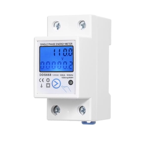 M Buder AC 120V Single Phase Din-Rail Energy Meter With Reset Button & Backlight, Clear LCD Display Voltage Current Power Frequency, Highly Accurate Wattmeter Monitor For Home Industry School