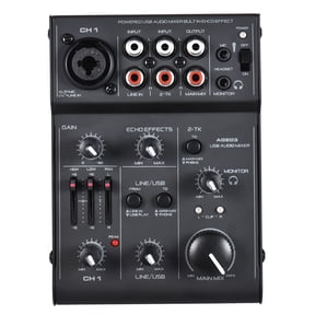 M Buder AGE03 5-Channel Mini Mic-Line Audio Mixer with USB Audio Interface Built-in Echo Effect, Portable DJ Mixing Console & Sound Card (6.9 x 5.3 in / 17.5 x 13.5 cm)