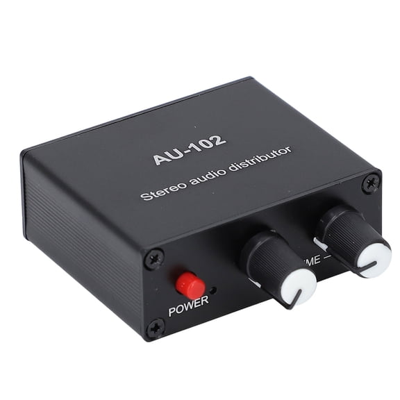 M Buder Active Sound Distributor 2 Way 1 in 2 Out Mini Audio Amp Splitter with Independent Volume Control Black 2.56 x 2.09 x 0.98 inches