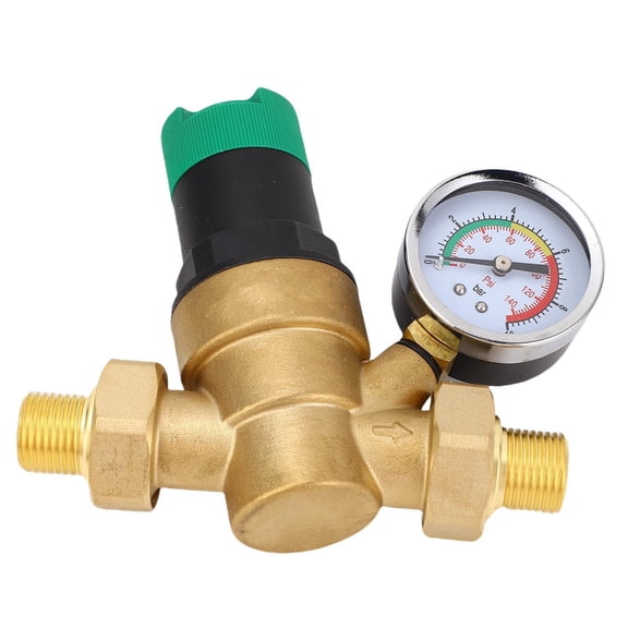 M Buder Adjustable Brass Water Pressure Regulator Valve with Dial Gauge, 1/2 Inch / 12.7 mm (DN15) Accurate Multifunctional Water Pressure Reducer for RV and Home Plumbing Systems