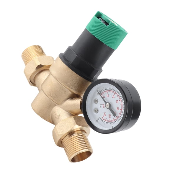 M Buder Adjustable Brass Water Pressure Regulator Valve with Dial Gauge, 3/4 Inch / 19.05 mm (DN20) Accurate Multifunctional Water Pressure Reducer for RV and Home Plumbing Systems