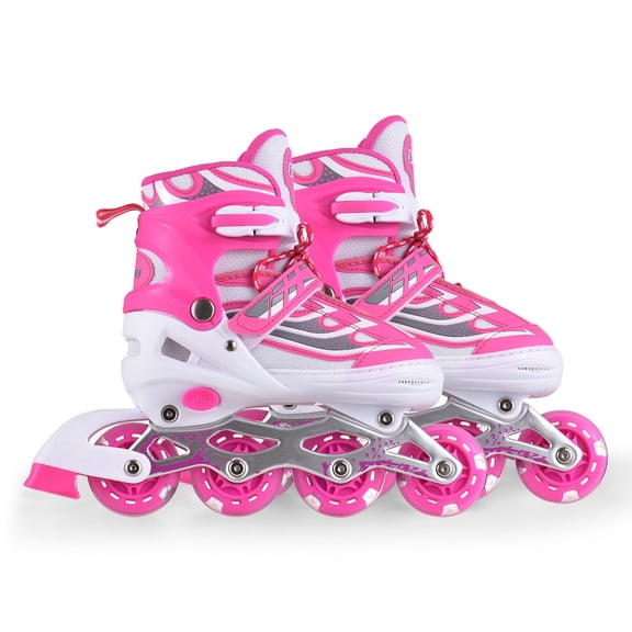 M Buder Adjustable Kids Inline Skates Light Up for Boys and Girls Beginner Friendly Eco-friendly Breathable Shoe Size 28-41 (12.2 inches / 31 cm)