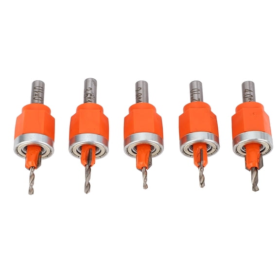 M Buder Adjustable Limit Countersink Drill Bit Set, Cemented Carbide Tapered Screw Extractor Woodworking Hole Counterbore Tool with Depth Stop and Storage Box, 5 Pieces for Precision Wood Drilling