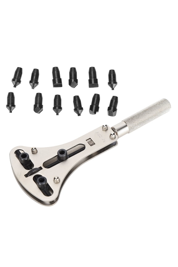 Alloy Watch Opener Wrench Professional Watch Repairing Back Case Remover Tool Kit with 12 Interchangeable Dies, Perfect for DIY Home Maintenance and Mechanics, 6.5 inches / 16.6 cm