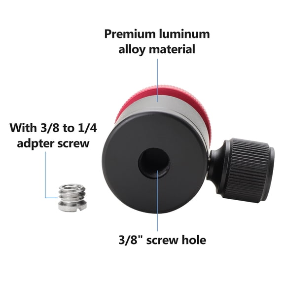 M Buder Aluminum Alloy Mini Ball Head Camera Mount with 360 Degree Rotatable 1/4 inch Screw and 3/8 inch Tripod Adapter Hole (2.2 inches / 5.6 cm)