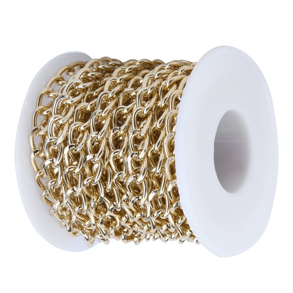 M Buder Aluminum Curb Chains Link Twisted Cross Cable Jewelry Making Chain Spool, 7.65 Yards / 7 Meters, Golden