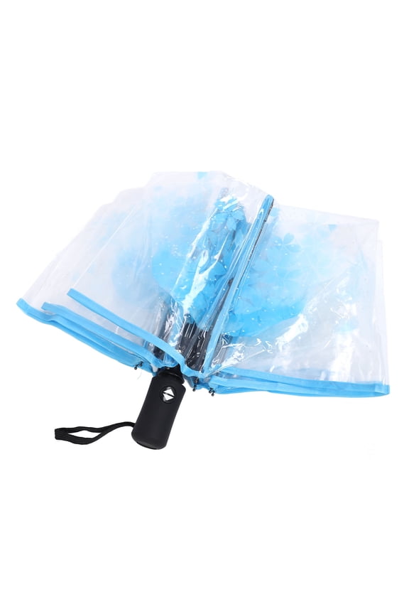 Automatic Folding Travel Umbrella, Multipurpose Transparent Flower Pattern for Daily & Stage Performance, 8 Ribs, Blue (11.4 inches / 29 cm)