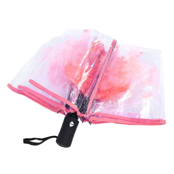 M Buder Automatic Folding Travel Umbrella, Multipurpose Transparent Flower Pattern for Daily & Stage Performance, 8 Ribs, Pink (11.4 inches / 29 cm)
