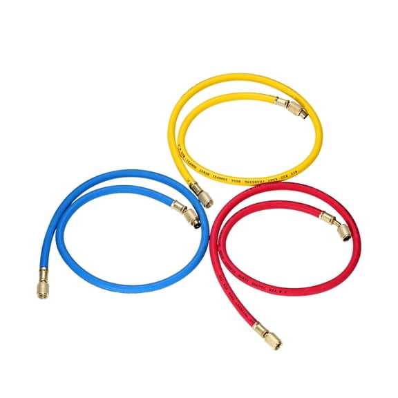 M Buder Automotive Air Conditioning AC Refrigerant Charging Hoses Set, 3-Piece 1/4 Inch SAE Fittings 500 PSI Working Pressure, Fits R12 R22 R502, 35.8 inches / 91 cm Long, Multicolor Red Yellow Blue