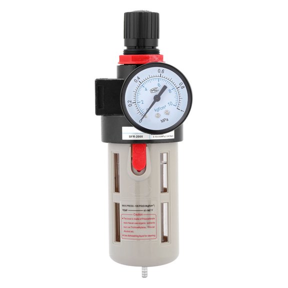 M Buder BFR-2000 Air Filter Regulator 1/4 Inch Air Source Gas Treatment Unit with Pressure Gauge, Compact High Precision Water Separation Pneumatic Tool Component, Max 145 PSI