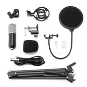 M Buder BM800 Professional Studio Condenser Microphone Set Podcast Live Broadcast Equipment USB PC Mic Kit with Shock Mount Arm Stand, Gold / Silver