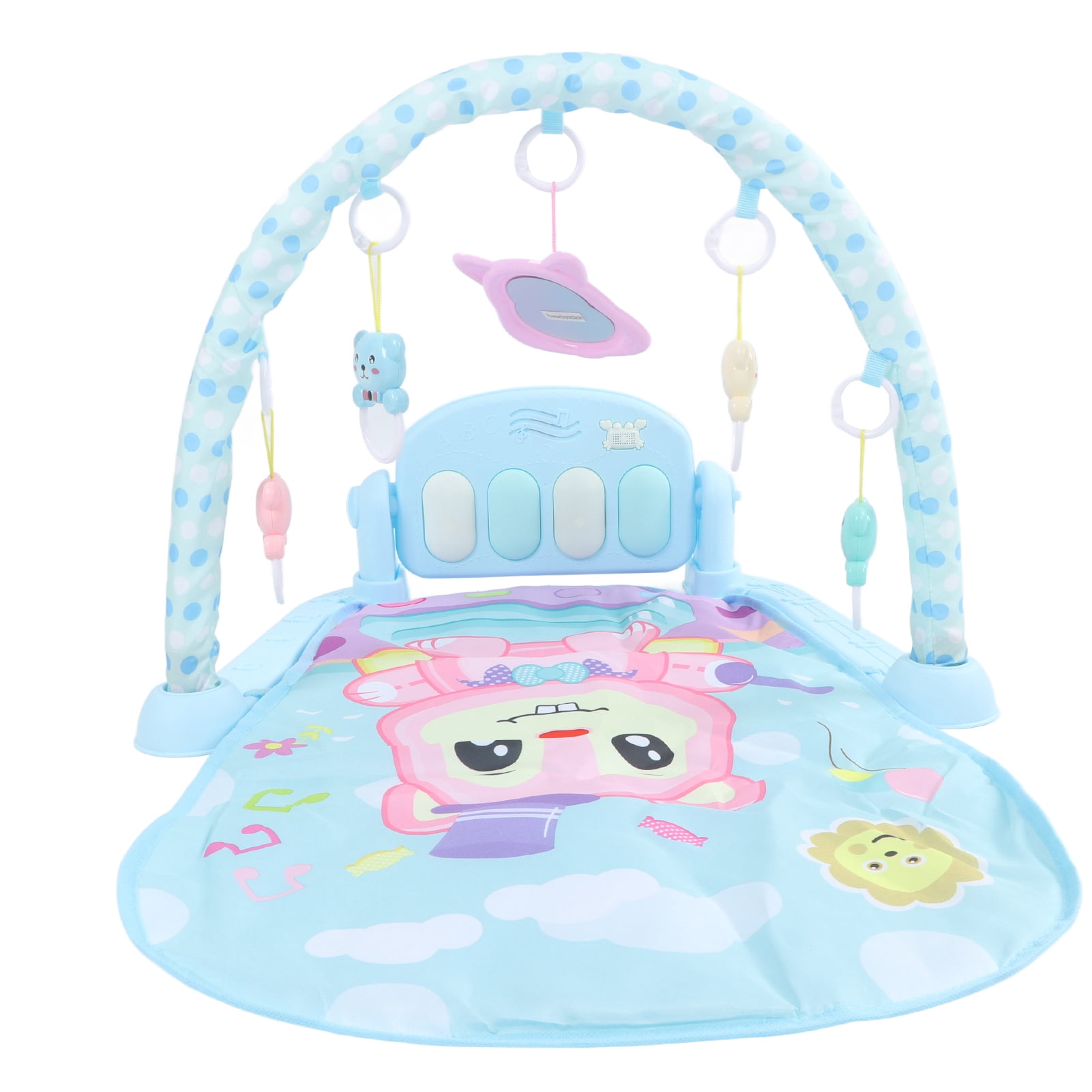 M Buder Baby Gym Play Mat, 3-in-1 Infant Activity Center with Musical Piano, Kick and Play Tummy Time Padded Toy, Blue (17.32 in / 44 cm)