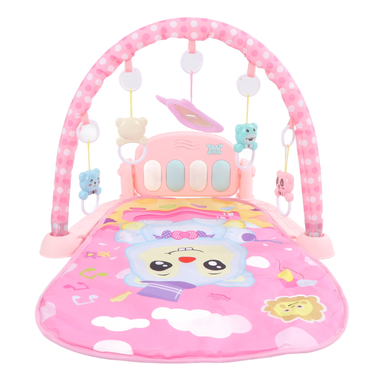 M Buder Baby Gym Play Mat, 3-in-1 Infant Activity Center with Musical Piano, Kick and Play Tummy Time Padded Toy, Pink (17.32 in / 44 cm)