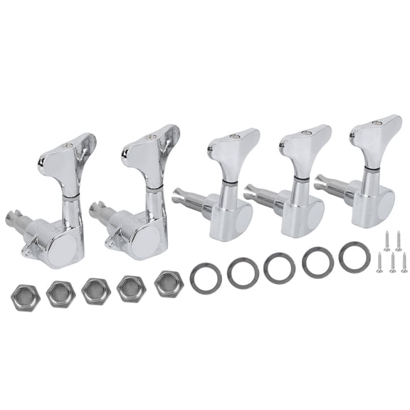 M Buder Bass Tuners Set String Knob 5-String Zinc Alloy Enclosed Winding Musical Instrument Accessories, Silver Black