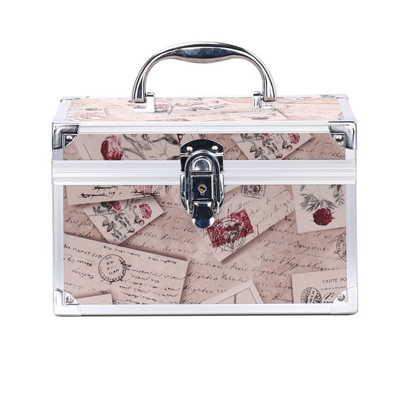 M Buder Beige Cosmetic Organizer Box Portable Make Up Case Lockable Storage Box for Jewelry & Make Up Tools, 9.06x5.91x5.91 Inches / 23x15x15 cm Travel Organizer
