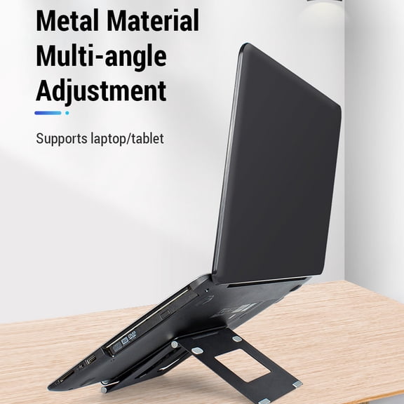 M Buder Black Metal Adjustable Laptop and Tablet Computer Stand, Ergonomic Foldable Desktop Mount with Heat Dissipation, Portable Riser for Desk, 7.87 inches / 20 cm[cite: 1]
